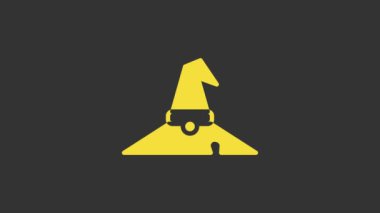 Sarı Cadı şapkası simgesi gri arkaplanda izole edildi. Mutlu Cadılar Bayramı Partisi. 4K Video hareketli grafik canlandırması