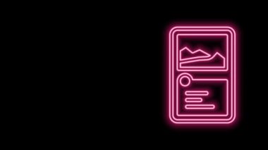 Parlayan neon hattı kart koleksiyonu simgesi siyah arkaplanda izole edildi. Sihirli eşyalarla fantezi seti. 4K Video hareketli grafik canlandırması