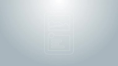 Gri arkaplanda mavi çizgi kart koleksiyonu simgesi izole edildi. Sihirli eşyalarla fantezi seti. 4K Video hareketli grafik canlandırması