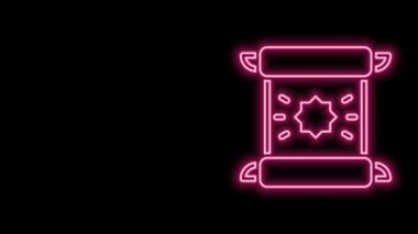 Parlayan neon çizgisi Kararname, kağıt, parşömen, parşömen simgesi siyah arkaplanda izole edilmiş. 4K Video hareketli grafik canlandırması