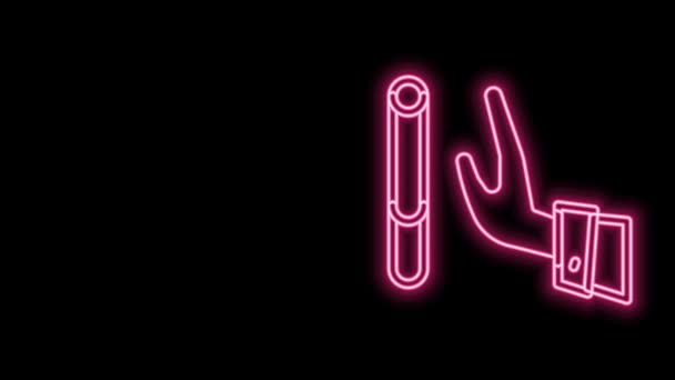 Linea neon incandescente Rinunciando all'icona della sigaretta isolata su sfondo nero. Segno di tabacco. Simbolo fumo. Uno stile di vita sano. Animazione grafica 4K Video motion — Video Stock