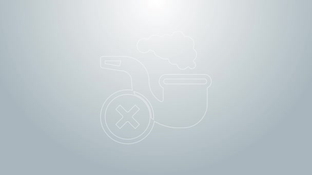 Línea azul Pipa de fumar con icono de humo aislado sobre fondo gris. Pipa de tabaco. Animación gráfica de vídeo 4K — Vídeos de Stock