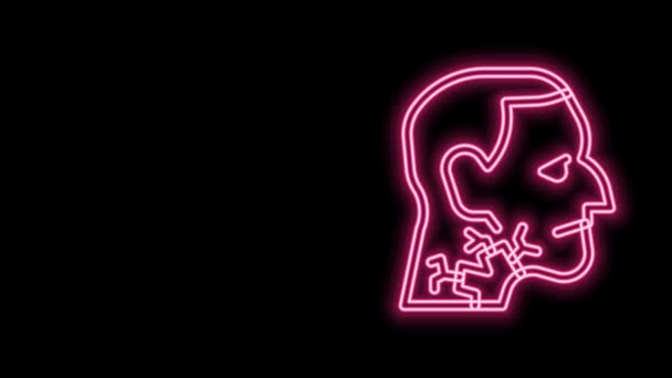 Świecąca neonowa linia Ikona raka gardła odizolowana na czarnym tle. Rak krtani. 4K Animacja graficzna ruchu wideo — Wideo stockowe