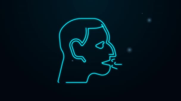 Glowing neon line Man coughing icon isolated on black background. Viral infection, influenza, flu, cold symptom. Tuberculosis, mumps, whooping cough. 4K Video motion graphic animation — Stock Video