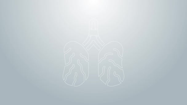 Blue line Disease icon lungs isolated on grey background. Видеографическая анимация 4K — стоковое видео