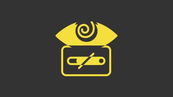 Yellow Hypnosis icon isolated on grey background. Human eye with spiral hypnotic iris. 4K Video motion graphic animation — Stock Video