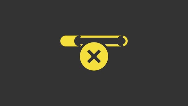 Желтый Значок запрета курения на сером фоне. Запрещённый знак курения. Видеографическая анимация 4K — стоковое видео