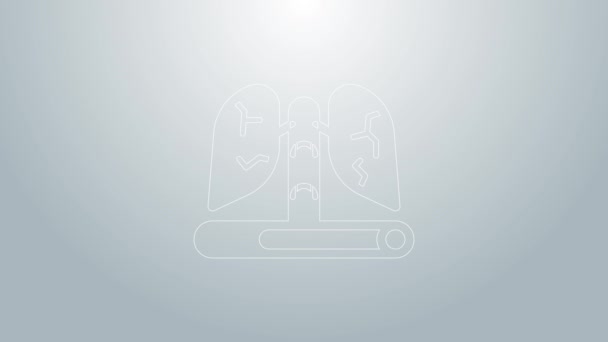 Blue line Disease icon lungs isolated on grey background. Видеографическая анимация 4K — стоковое видео