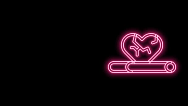 Glödande neon line Hjärtsjukdom och död orsakad av rökning ikon isolerad på svart bakgrund. 4K Video motion grafisk animation — Stockvideo