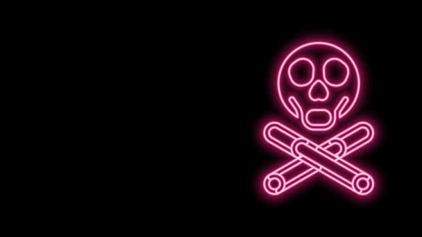 Leuchtende Leuchtlinien Knochen und Schädel als Zeichen der Toxizität Warnsymbol isoliert auf schwarzem Hintergrund. 4K Video Motion Grafik Animation — Stockvideo