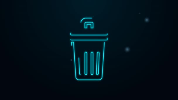 Brillante línea de neón Basura puede icono aislado sobre fondo negro. Cartel de basura. Reciclar icono de cesta. Icono de basura de oficina. Animación gráfica de vídeo 4K — Vídeos de Stock