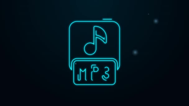 Перелистывание MP3-документа неоновой линии. Иконка кнопки mp3 выделена на черном фоне. Знак музыкального формата Mp3. Символ MP3 файла. Видеографическая анимация 4K — стоковое видео
