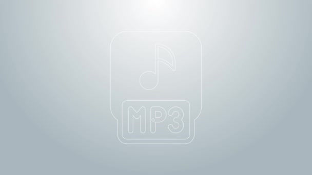 Documento de archivo MP3 de línea azul. Descargar icono del botón mp3 aislado sobre fondo gris. Signo de formato de música Mp3. Símbolo de archivo MP3. Animación gráfica de vídeo 4K — Vídeos de Stock