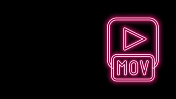 Glowing neon line MOV file document. Download mov button icon isolated on black background. MOV file symbol. Audio and video collection. 4K Video motion graphic animation — Stock Video