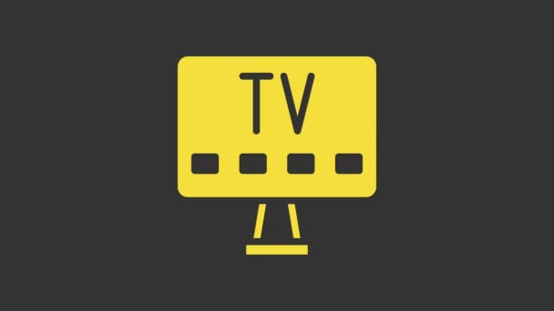 黄色智能电视图标孤立在灰色背景。电视信号。4K视频运动图形动画 — 图库视频影像