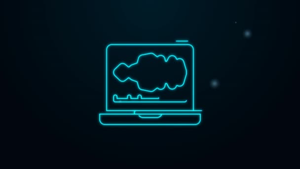 Leuchtende Neon Line Sound- oder Audio-Recorder oder Editor-Software auf Laptop-Symbol isoliert auf schwarzem Hintergrund. 4K Video Motion Grafik Animation — Stockvideo