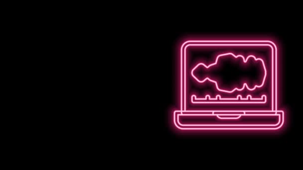 Świecące neon line Sound or audio recorder or editor software on laptop icon isolated on black background. 4K Animacja graficzna ruchu wideo — Wideo stockowe