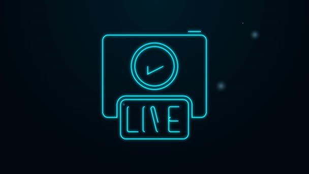 Светящаяся неоновая линия Live Streaming online videogame play icon isolated on black background. Видеографическая анимация 4K — стоковое видео