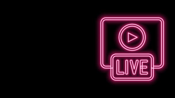 Glowing neon line Live streaming online videogame play icon isolated on black background. 4K Video motion graphic animation — Stock Video