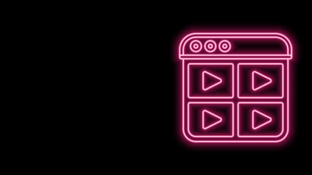 Glowing neon line Music playlist icon isolated on black background. 4K Video motion graphic animation — Stock Video