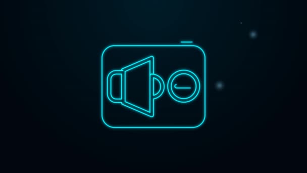 Glowing neon line Speaker mute icon isolated on black background. No sound icon. Volume Off symbol. 4K Video motion graphic animation — Stock Video