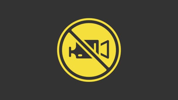 Jaune Interdiction signe aucune icône d'enregistrement vidéo isolée sur fond gris. Animation graphique de mouvement vidéo 4K — Video