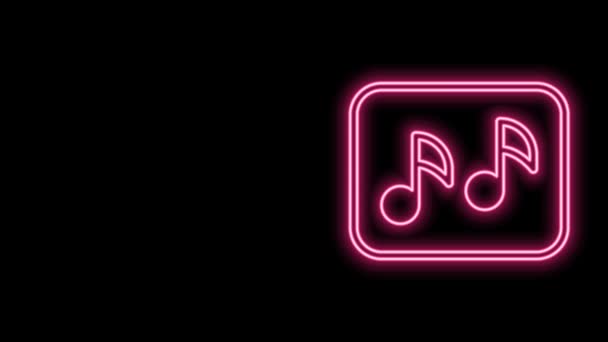 Parlayan neon çizgisi Müzik notası, ton simgesi siyah arkaplanda izole. 4K Video hareketli grafik canlandırması — Stok video