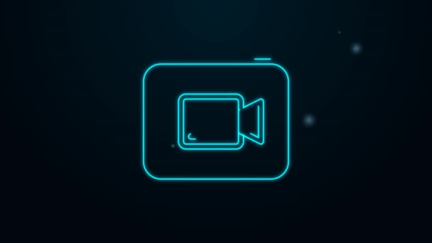 Gloeiende neon lijn Speel video knop pictogram geïsoleerd op zwarte achtergrond. Filmstrip bord. 4K Video motion grafische animatie — Stockvideo