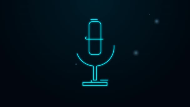 Glödande neon linje Mikrofon ikon isolerad på svart bakgrund. På radiomikrofon. Talarskylt. 4K Video motion grafisk animation — Stockvideo