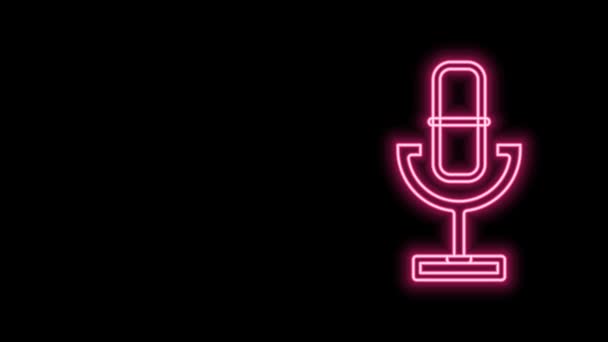 Leuchtendes Neon Line Mikrofonsymbol isoliert auf schwarzem Hintergrund. Mikrofon im Radio. Lautsprecherzeichen. 4K Video Motion Grafik Animation — Stockvideo