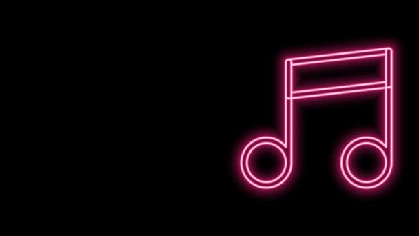 Parlayan neon çizgisi Müzik notası, ton simgesi siyah arkaplanda izole. 4K Video hareketli grafik canlandırması — Stok video