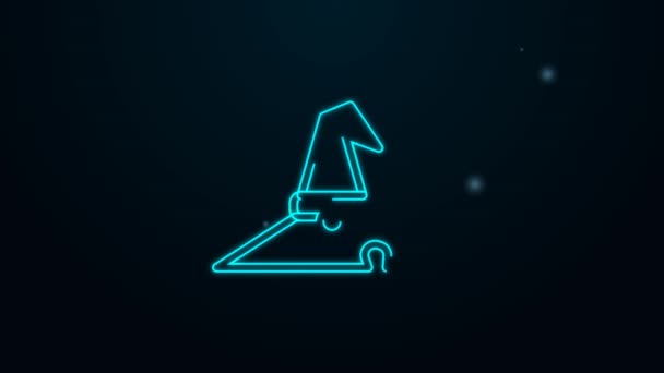 Glowing neon line Witch hat icon isolated on black background. Happy Halloween party. 4K Video motion graphic animation — Stock Video