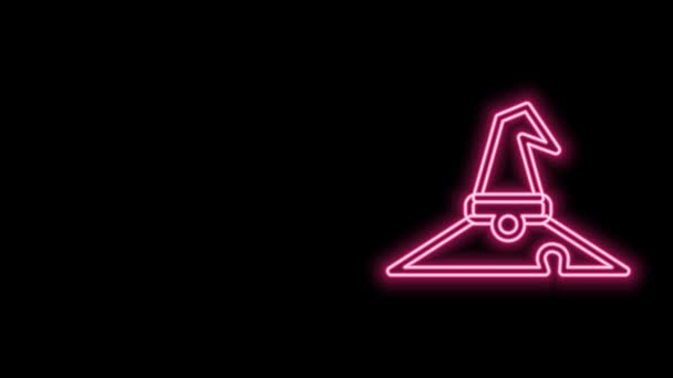 Glowing neon line Witch hat icon isolated on black background. Happy Halloween party. 4K Video motion graphic animation — Stock Video