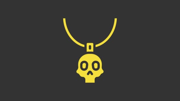 Желтый Амулет ожерелье значок изолирован на сером фоне. Видеографическая анимация 4K — стоковое видео