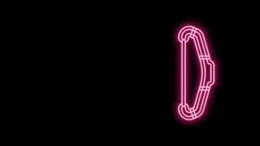Parlayan neon hattı Ortaçağ yay simgesi siyah arka planda izole edildi. Ortaçağ silahı. 4K Video hareketli grafik canlandırması