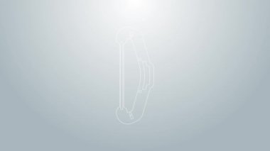 Mavi çizgi ortaçağ yay simgesi gri arkaplanda izole edildi. Ortaçağ silahı. 4K Video hareketli grafik canlandırması