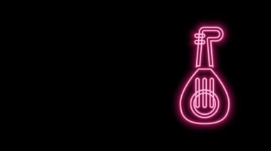Parlayan neon çizgisi, müzik aleti Lavta simgesi siyah arkaplanda izole edildi. Arapça, doğulu, Yunan müzik aleti. 4K Video hareketli grafik canlandırması
