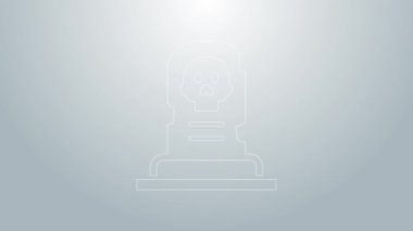 Mezar taşı simgesi gri arkaplanda izole edilmiş mavi çizgi. 4K Video hareketli grafik canlandırması