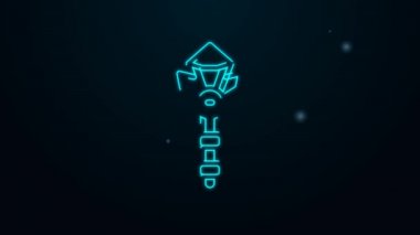Parlayan neon hattı sihirli değnek simgesi siyah arkaplanda izole edildi. Yıldız şeklinde sihirli aksesuar. Sihirli güç. 4K Video hareketli grafik canlandırması