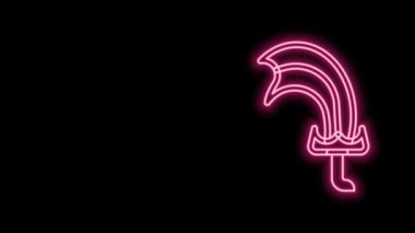 Siyah arkaplanda izole edilmiş oyun simgesi için parlayan neon çizgisi Kılıç. 4K Video hareketli grafik canlandırması