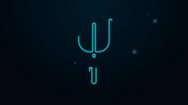 Parlayan neon hattı Neptune Trident simgesi siyah arkaplanda izole edildi. 4K Video hareketli grafik canlandırması