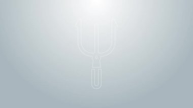 Mavi çizgi Neptün Trident simgesi gri arkaplanda izole edildi. 4K Video hareketli grafik canlandırması