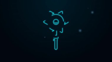 Parlayan neon hattı, siyah arka planda izole edilmiş Ortaçağ zincirli topuz ikonu. Ortaçağ silahı. 4K Video hareketli grafik canlandırması