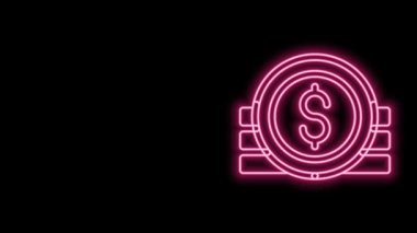 Parlayan neon hattı Eskiler 'in madeni para simgesi siyah arka planda izole edildi. 4K Video hareketli grafik canlandırması