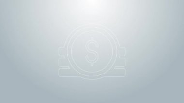 Mavi çizgi Kadim madeni para simgesi gri arkaplanda izole edildi. 4K Video hareketli grafik canlandırması