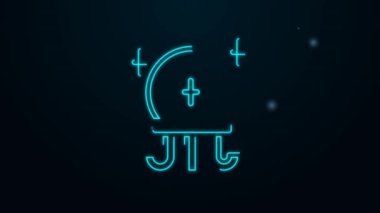 Parlayan neon hattı sihirli top ikonu siyah arkaplanda izole edildi. Kristal küre. 4K Video hareketli grafik canlandırması