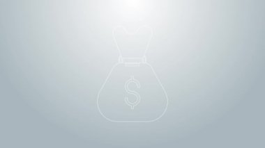 Mavi çizgi Eski para çantası simgesi gri arka planda izole. Nakit bankacılık tabelası. 4K Video hareketli grafik canlandırması