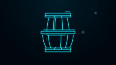 Parlayan neon hattı barut namlusu simgesi siyah arkaplanda izole edildi. TNT dinamit ahşap fıçı. 4K Video hareketli grafik canlandırması