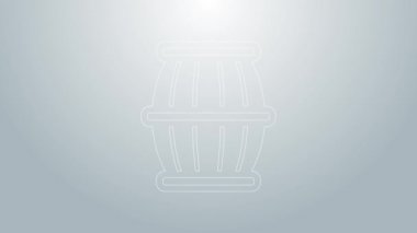 Mavi çizgi barut namlusu ikonu gri arkaplanda izole edildi. TNT dinamit ahşap fıçı. 4K Video hareketli grafik canlandırması