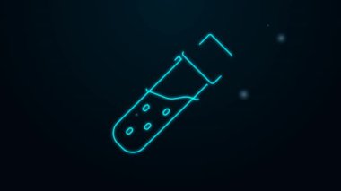 Siyah zemin üzerinde iksir ikonu olan parlak neon hattı şişesi. Sihirli iksirli matara. Mutlu Cadılar Bayramı Partisi. 4K Video hareketli grafik canlandırması